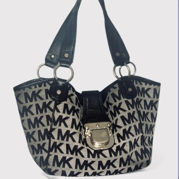 Michael Kors Handbags - Micheal Kors Monogram Double Strap Handbag With Attached Gold Tone Lock Closure